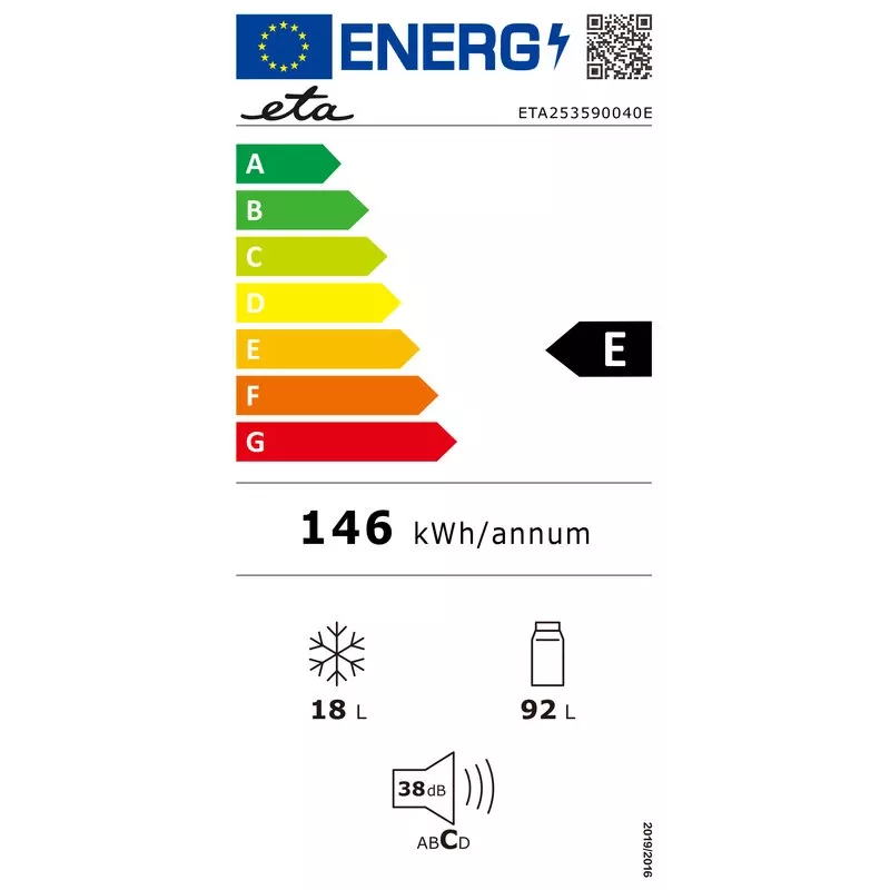 ETA | Frigorífico | ETA253590040E Storio retro | Classe de eficiência energética E | Aparelho de instalação livre | Frigorífico sem congelador | Altura 90 cm | Volume de refrigeração 92 L | Volume de congelação 18 L | 38 dB |