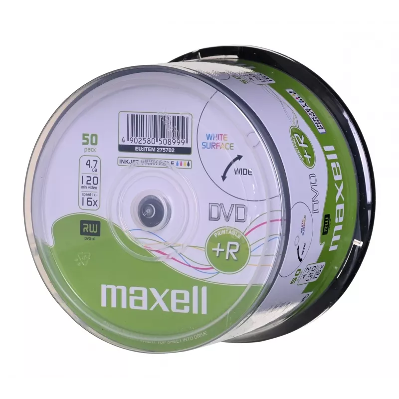 DVD+R MAXELL 4,7 GB 16x pack de 50 cakebox imprimível
