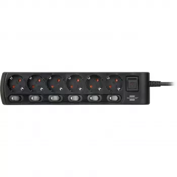 Brennenstuhl régua de tomadas com interruptor individual 6 tomadas – 6 dispositivos diferentes com comutação individual, cabo de 2 m, preto