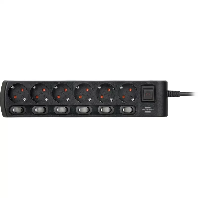 Brennenstuhl régua de tomadas com interruptor individual 6 tomadas – 6 dispositivos diferentes com comutação individual, cabo de 2 m, preto