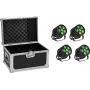 Conjunto de iluminação LED PAR EUROLITE Silent 6 QCL Floor — 4× projetores com flightcase