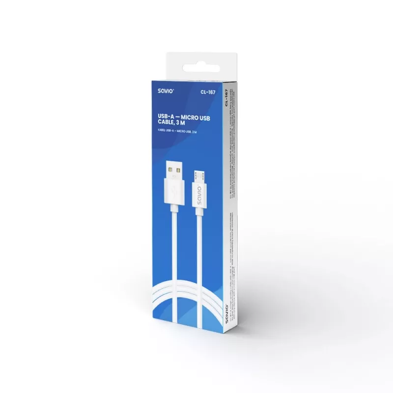 Cabo Savio USB 2.0 USB A - Micro USB branco CL-167 3 m