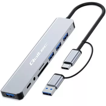 Hub USB-C QOLTEC 4x USB + leitor de cartões SD/TF modelo 53794