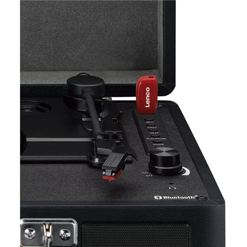 Lenco TT-115 gira-discos de correia, Bluetooth, USB-A, saída de auscultadores de 3,5 mm, 4 W RMS, 33/45/78 rpm, preto