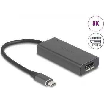 DELOCK 64316 Adaptador de cabo de vídeo USB Type-C para HDMI + DisplayPort, 0,15 m, alumínio, cinzento