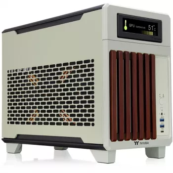 Caixa mini THERMALTAKE TR100 WS Matcha verde, design compacto, suporte para mini-ITX/microATX