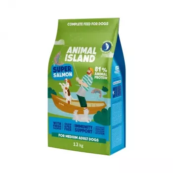 Ração seca para cães Animal Island Adult Medium Salmon 12 kg — alimento completo para raças médias, 32% proteína, 16% gordura, sem cereais