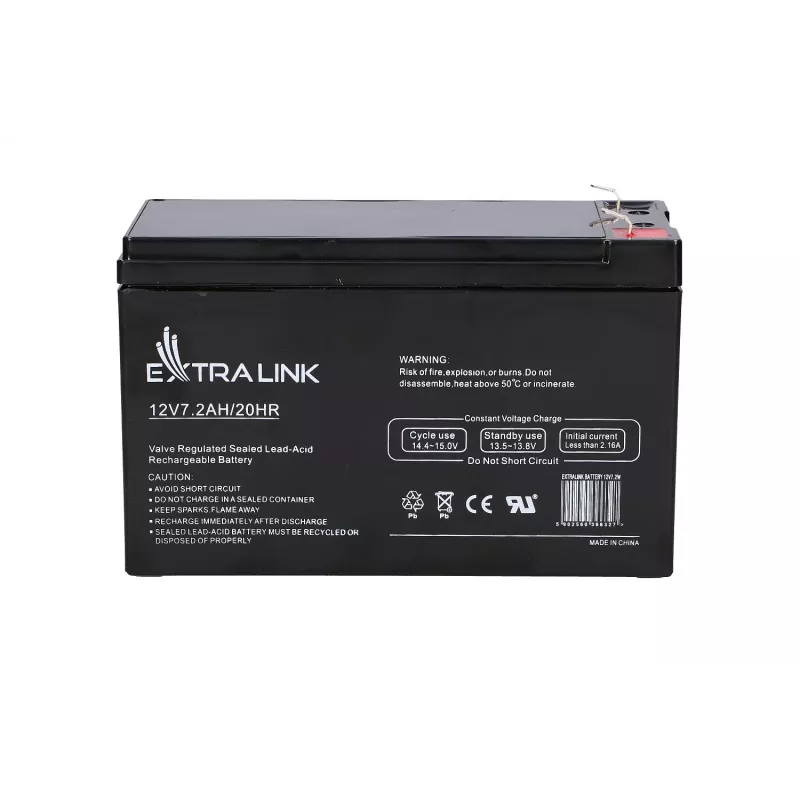 Bateria de UPS Extralink AGM 12V 7,2Ah (7Ah) chumbo-ácido selada VRLA, sem manutenção, preto