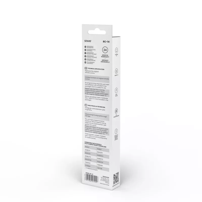 Comando universal SAVIO RC-14 para Hisense Smart TV, IR sem fios, suporta 14 dispositivos, alcance até 10 m, preto