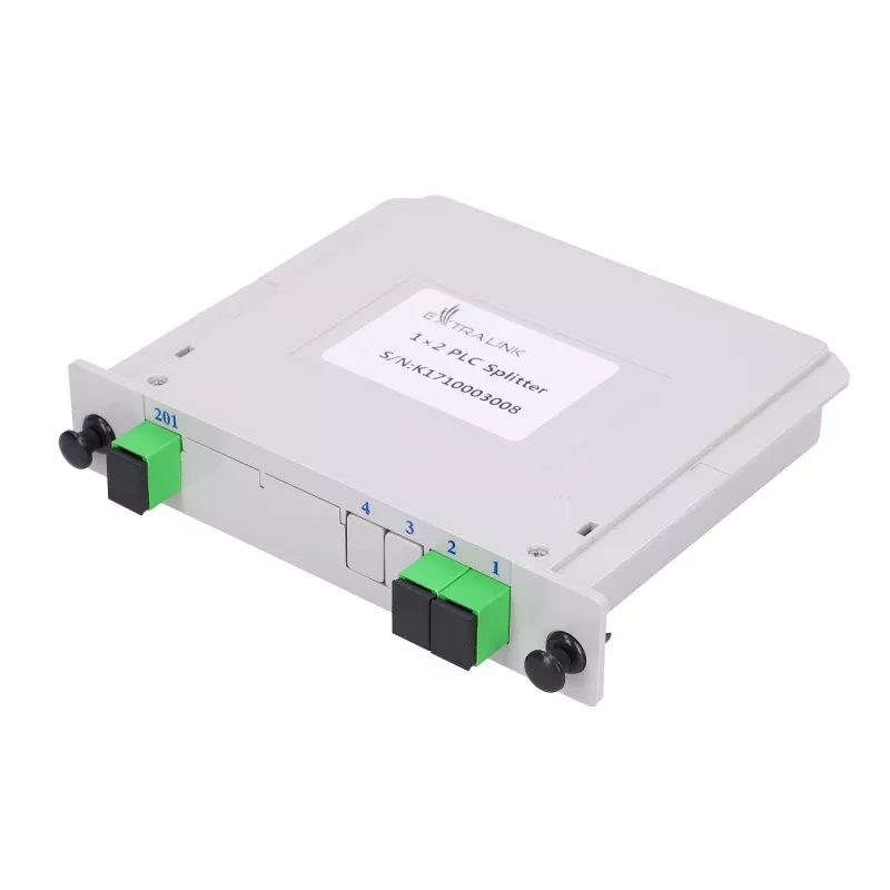 Splitter ótico PLC 1:2 SC/APC tipo slot, Extralink, preto ABS