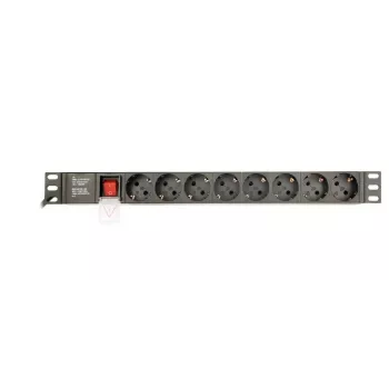 Unidade de distribuição de energia GEMBIRD EG-PDU-014 — 8× tomadas Type-F, 16 A, cabo de 3 m, rack 1U, 3680 W, preto