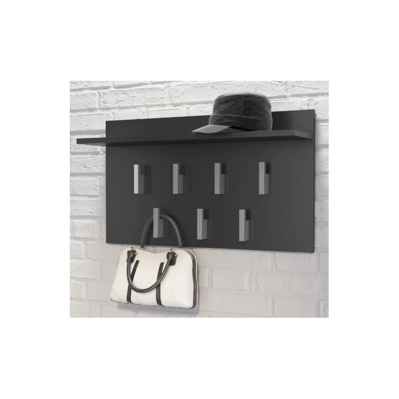Cabide de parede Top E Shop WIESZAK 2F CZERŃ MAT — aglomerado de partículas, 7 ganchos, 700×200×400 mm, preto