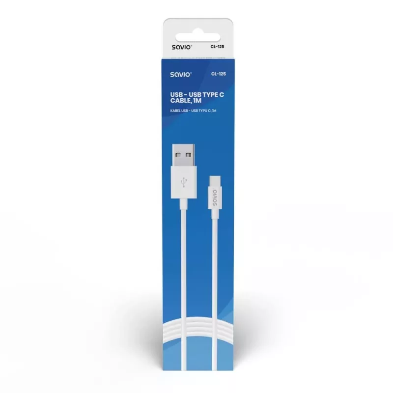 Cabo USB Savio CL-125 USB 2.0 1 m USB A USB C branco