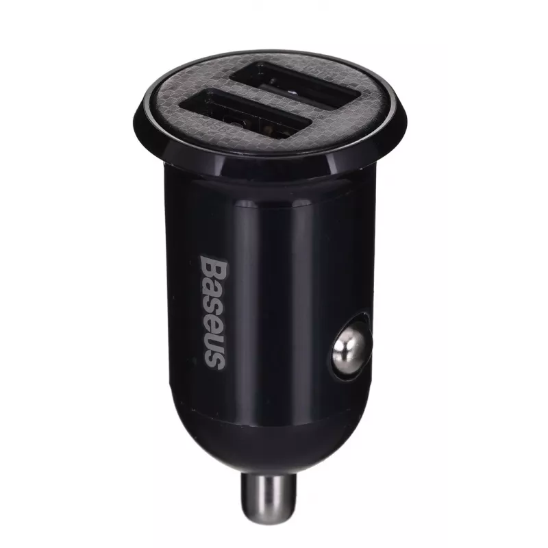 Carregador de automóvel Baseus Gain Pro universal preto – 2× USB 2.0, 2,4 A por porta, entrada 12–24 V, saída 5 V