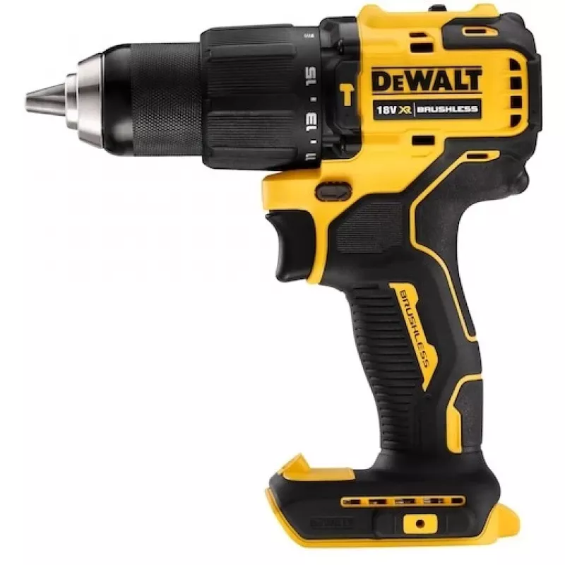 DeWALT DCD709N-XJ 18V XR berbequim aparafusador de percussão sem fios e sem escovas, 1650 rpm, 65 Nm, 340 W, bucha sem chave 13 mm, 1,2 kg, sem bateria e carregador, preto/amarelo