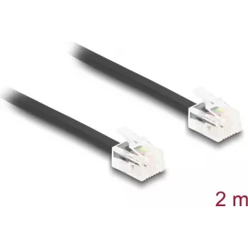 Delock 90618 Cabo telefónico RJ11, RJ11 macho para macho, plano, 2 m, preto
