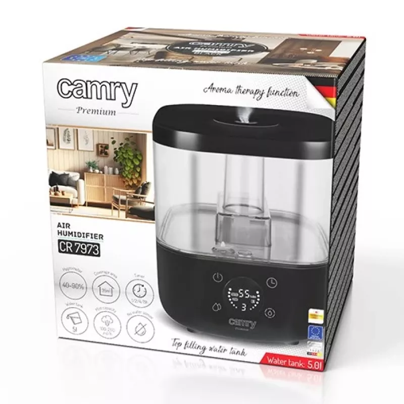 Camry | CR 7973b | Humidificador | 23 W | Capacidade do depósito de água 5 L | Adequado para divisões até 35 m² | Ultrassónico | Potência de humidificação 100-260 ml/h | Preto