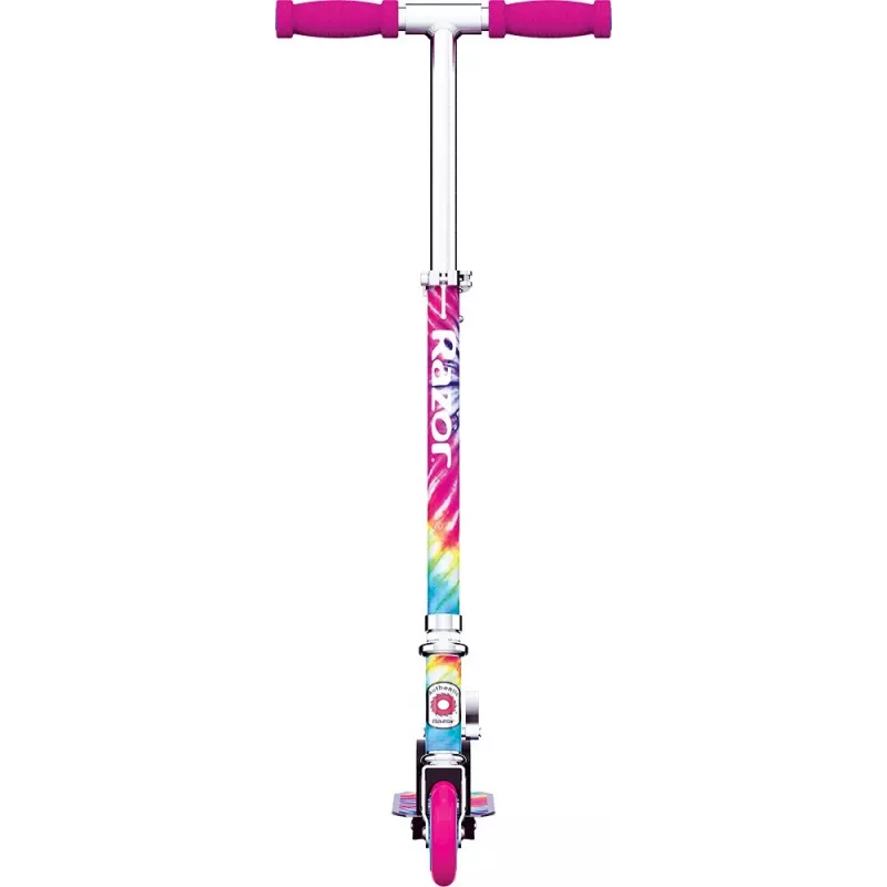Trotinete infantil Razor A Tie-Dye — trotinete dobrável de alumínio com 2 rodas, guiador ajustável, ABEC-5, carga máx. 65 kg