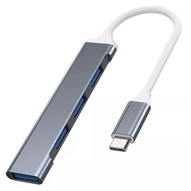 Hub USB VAKOSS TC-4125X — 1× USB 3.0 Type-A, 3× USB 2.0 Type-A, Host: USB Type-C, prateado