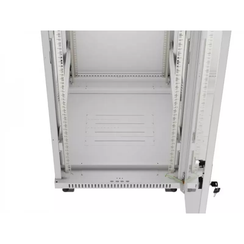 Armário rack de chão LANBERG 19 polegadas 32HE 600×800 mm cinzento com porta de vidro e LCD (embalagem plana)