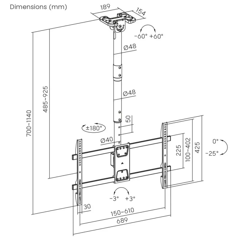 Suporte de TV de teto MACLEAN MC-112B, carga máx. 60 kg, inclinável e orientável