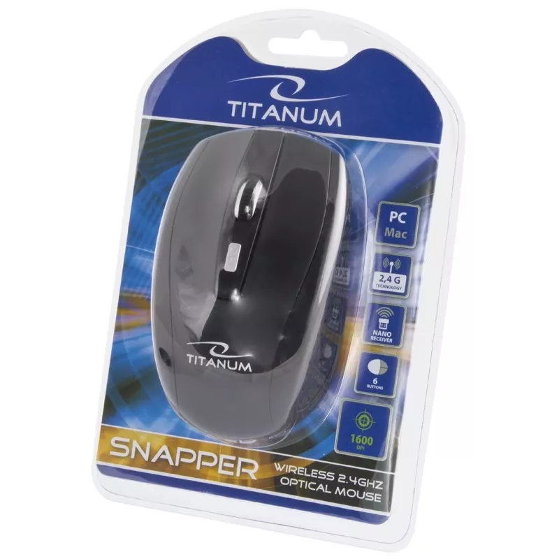 Rato TITANUM TM105K SNAPPER RF Wireless Optical 1600 DPI mão direita