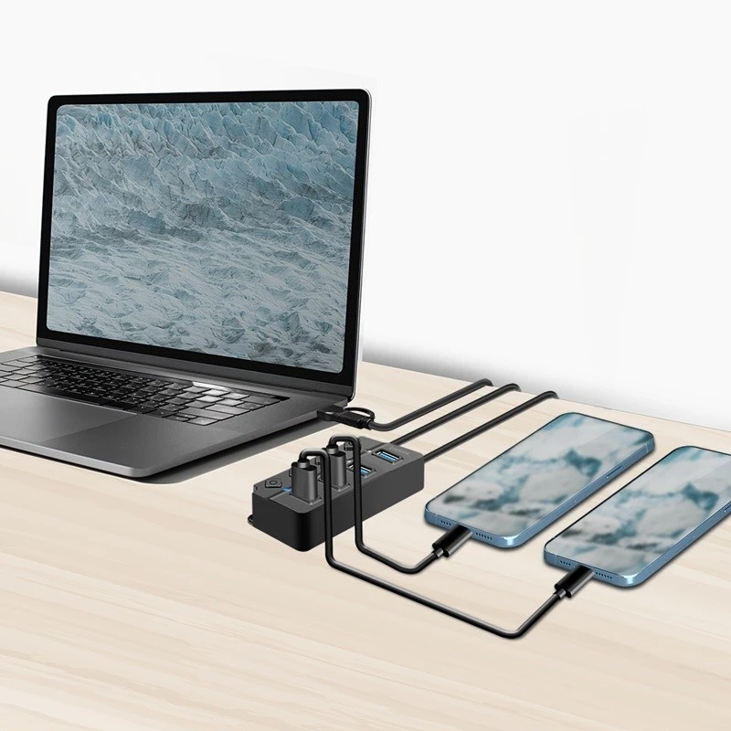 HUB USB 3.2 Gen1, 4x USB-A com interruptor ligar/desligar