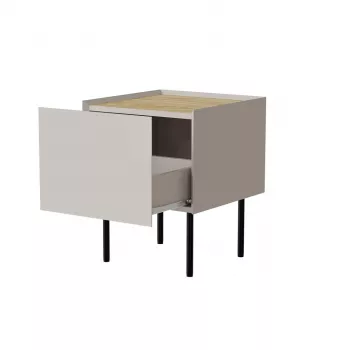 Mesa de cabeceira Cama, 2 unid., FELLINI, 40x41x60, caxemira + tampo de carvalho oleado