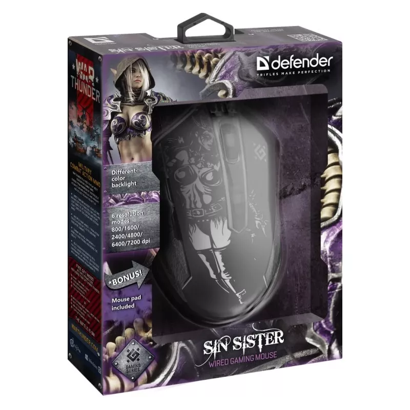 Rato gaming ótico com fios DEFENDER GM-933 SIN'SISTER 7200dpi 6P RGB