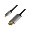 Adaptador de cabo LogiLink CUA0100 DisplayPort USB 3.2 Gen1 Type-C 1,8m preto cinzento