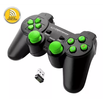 Comando com fios ESPERANZA EGG108G — USB 2.0, 12 botões, analógico/digital, D-Pad, para PC e PlayStation 3, preto/verde