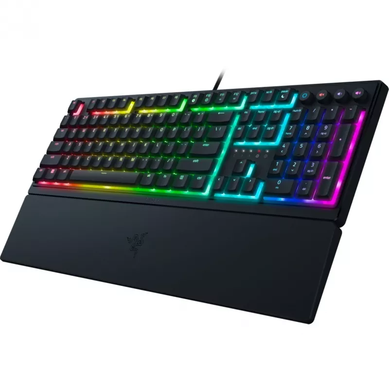 Razer Ornata V3, interruptores mecha-membrane, 10 zonas de iluminação Razer Chroma RGB, 1000 Hz Ultrapolling, teclas retroiluminadas, apoio de pulso soft-touch - Layout alemão