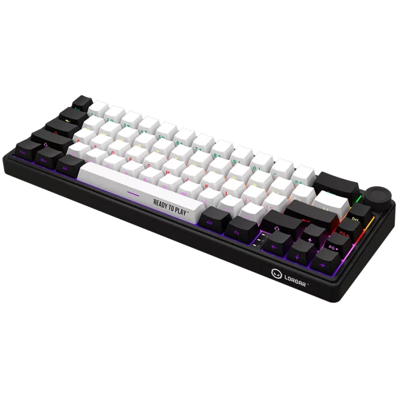 LORGAR KBP70MW, Teclado de gaming mecânico sem fios 65% Pro, preto/vermelho, layout EN