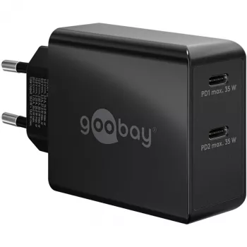 Carregador de interior Goobay 61757 Carregamento rápido USB Type-C 2 Portas Preto