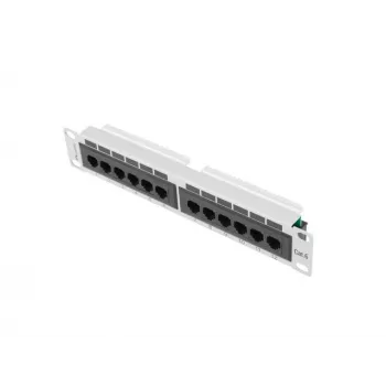 Patch panel LANBERG PPU6-9012-S, 12 portas Cat6, metal, cinzento