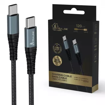 Cabo de carregamento USB-C para USB-C Extralink Smart Life 60W 120 cm PVC 5V 2,4A/3A cinzento