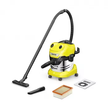 Aspirador Kärcher WD 4 S V-20/5/22 — depósito de aço inoxidável 20 l, cabo 5 m, 1000 W, aspirador seco e húmido