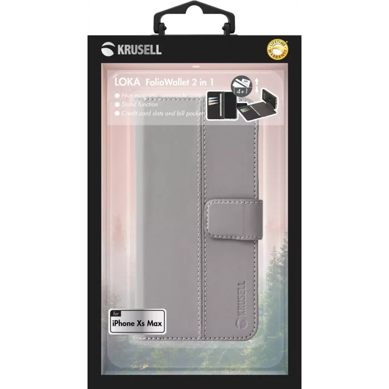 Capa tipo carteira Krusell Loka iPhone XS Max 16,5 cm cinzento