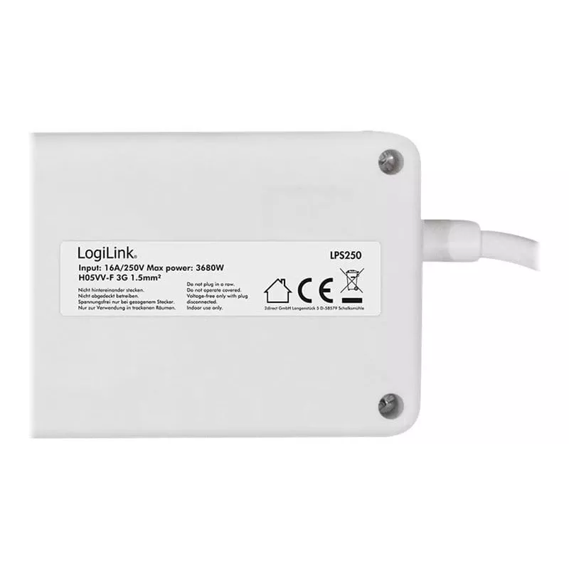 Régua de tomadas LogiLink LPS250 1,5 m 6 tomadas AC interior branco