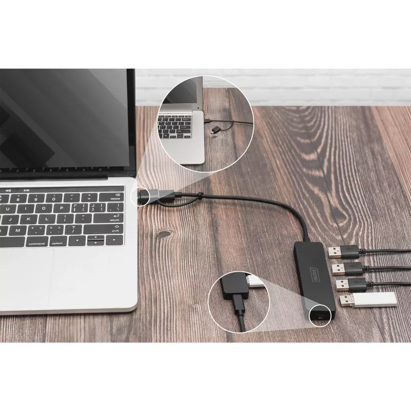Hub USB, Digitus, DA-70235, 4 portas, USB 3.2 Gen 1, Type-A e Type-C, 12000 Mbit/s