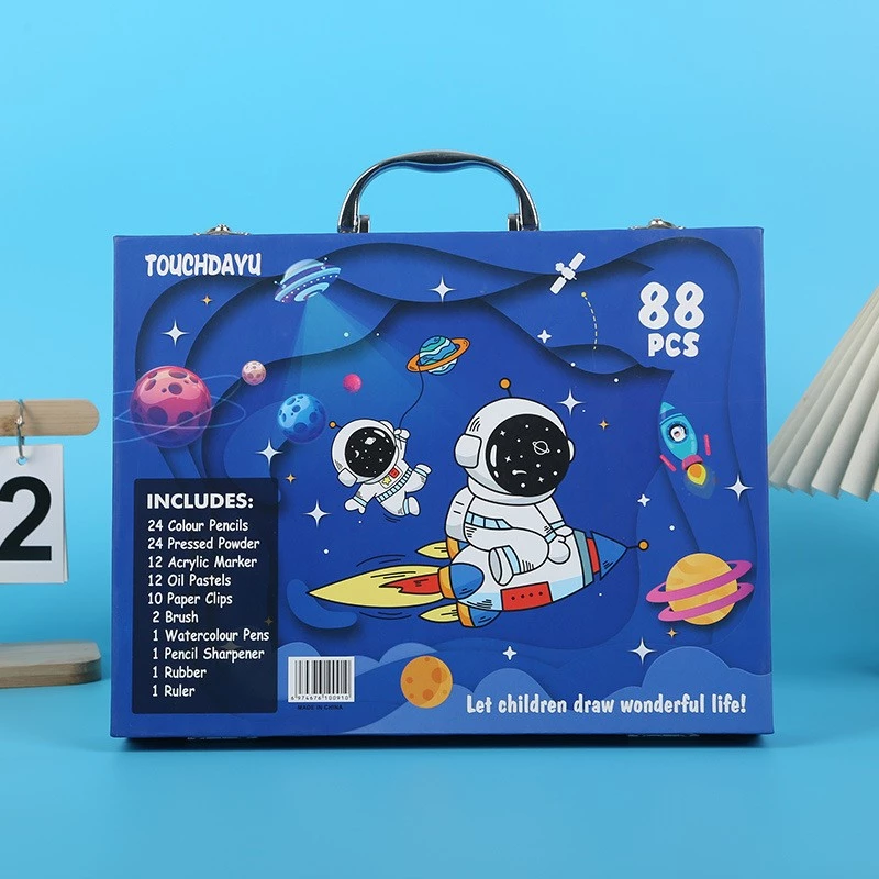 Conjunto de pintura artística Extralink Blue Astronaut — 88 peças (tintas, pincéis, acessórios)