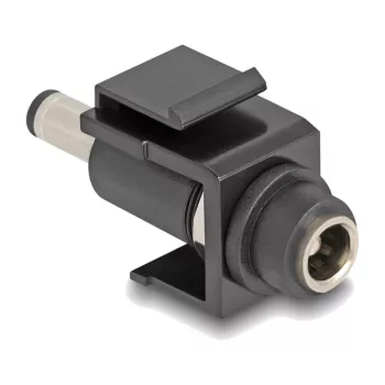 Módulo Keystone DeLOCK DC 5,5 x 2,5 mm conector fêmea para DC 5,5 x 2,1 mm conector macho preto