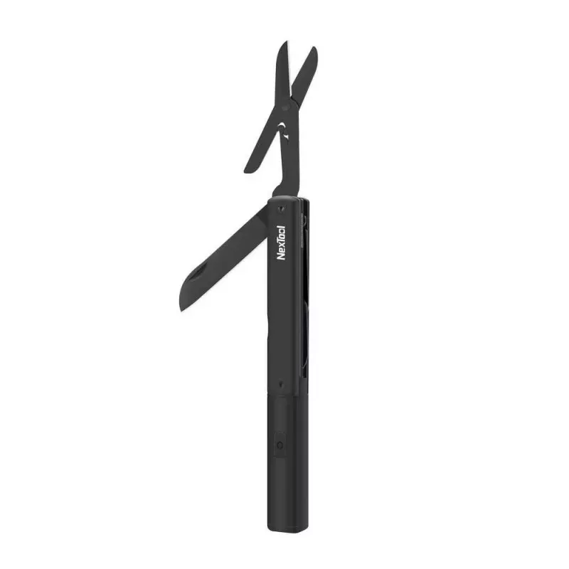 Caneta lanterna multifuncional Nextool NE20026 — LED 50 lm, 90 min de funcionamento, lâmina em aço inoxidável, tesoura, USB-C, alumínio, 125×15 mm, 38 g
