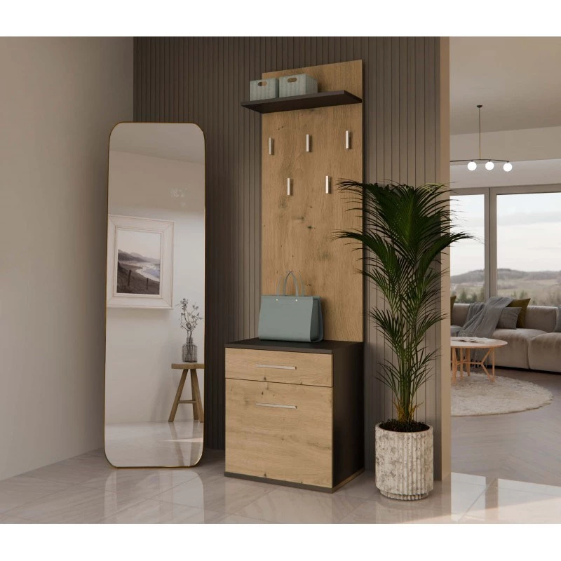 Cabide Top e Shop DUO WIESZAK ANT/ART antracite e carvalho, aglomerado, 5 ganchos