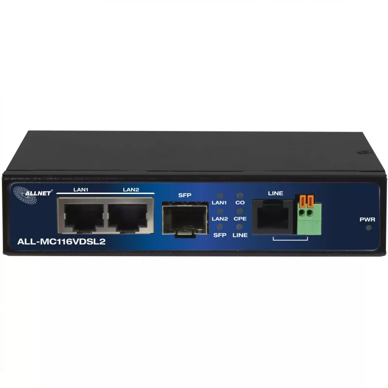 Modem ALLNET ALL-MC116VDSL2 160 Mbit/s 2x RJ45 SFP preto