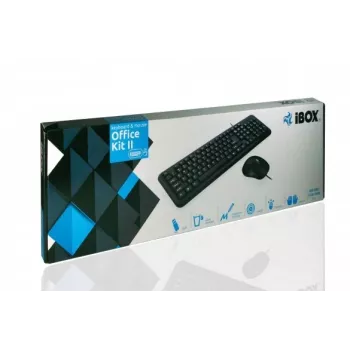 Conjunto de teclado e rato iBox OFFICE KIT II com USB, QWERTY, inglês, preto