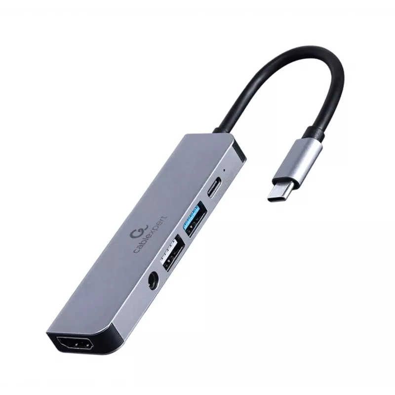 Dock/replicador de portas para portátil Gembird A-CM-COMBO5-02 com fios USB 3.2 Gen 1 (3.1 Gen 1) Type-C prateado