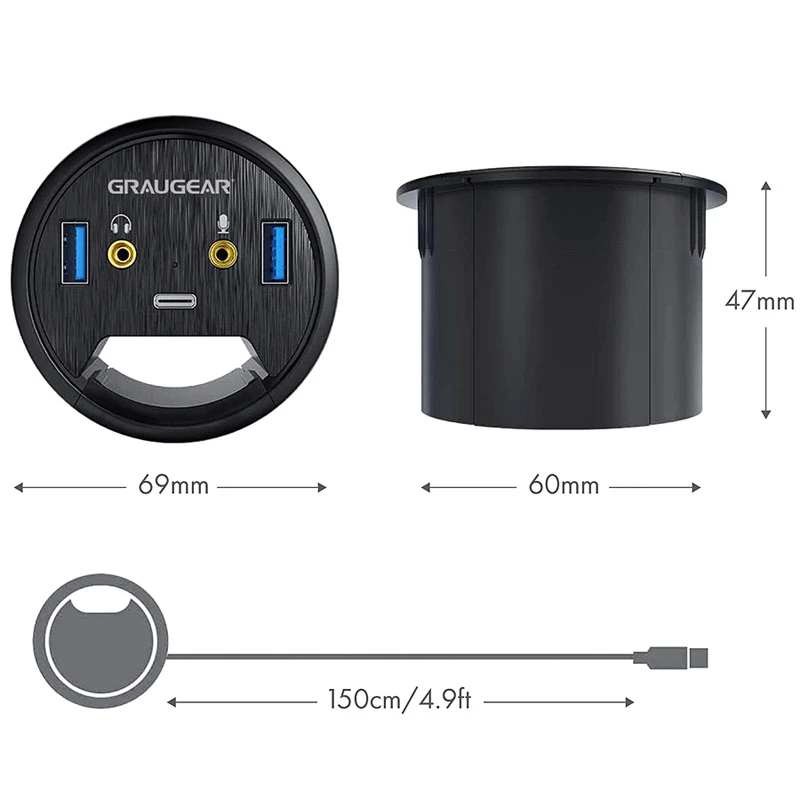 Hub USB GRAUGEAR G-THUB-AU-60 USB 3.2 Gen 1 Type-A preto