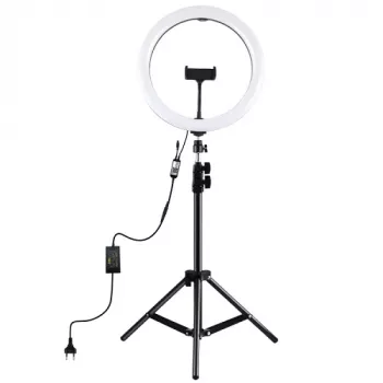 Anel de luz LED 30 cm com tripé até 1,1 m e suporte para telemóvel