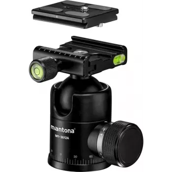 Cabeça de esfera para tripé Mantona Onyx 12 21459 com montagem de 3/8 polegadas e placa de libertação rápida